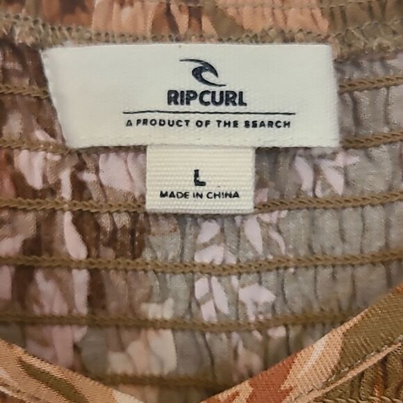 Rip Curl Floral Print Desert Dreams Smocked Poplin Maxi Dress Moss Bronze Size L - Picture 7 of 16